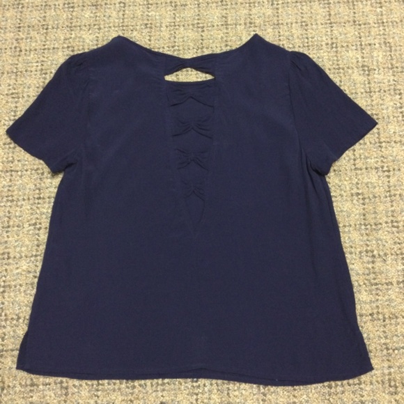 Forever 21 Navy Blue Short Sleeve Dress Top with Open Bow Back Design * Small - Picture 3 of 6
